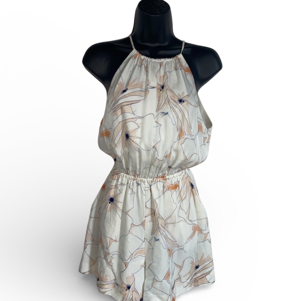 Club Monaco Sleeveless White Floral Print Playsuit Romper Shorts Womens Size XS